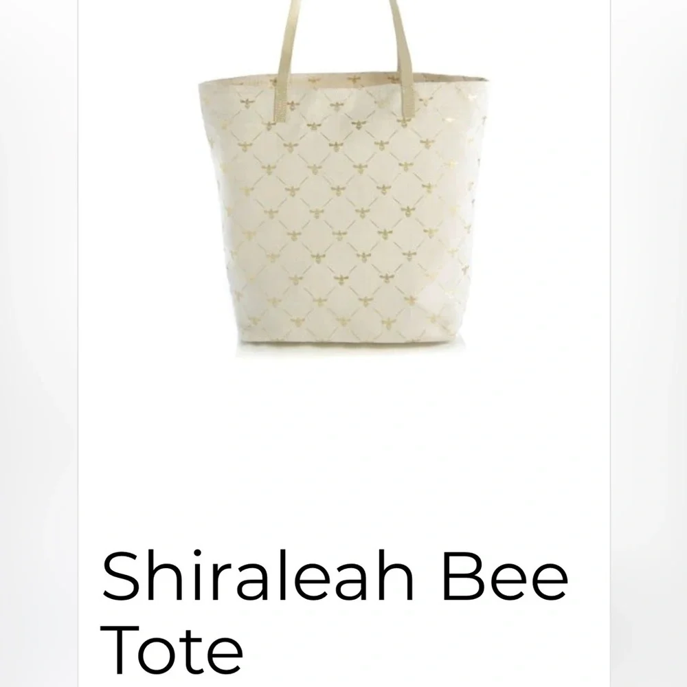 NWT Shiraleah Chicago, Gold Bee canvas tote bag with matching pouch